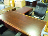 Office Desks Used Mahogany w/wood edge L-desk